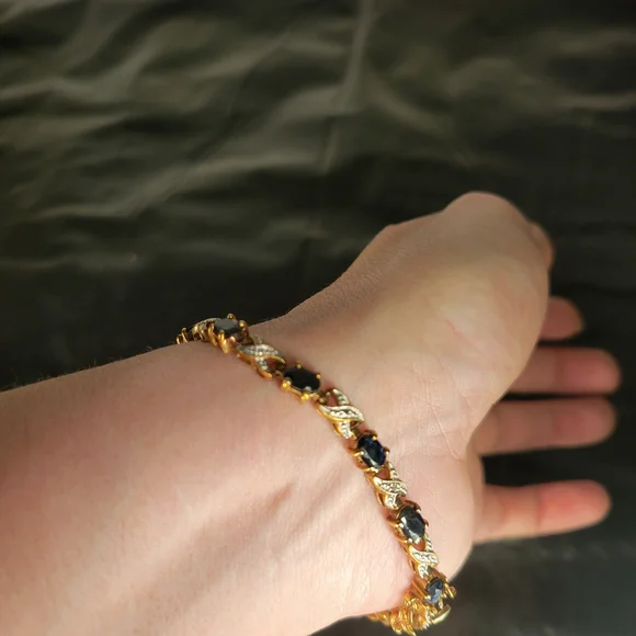 Sold...Vintage Sterling Silver Tennis Bracelet Diamond & Sapphire X's & O's 7 in - Picture 9 of 15